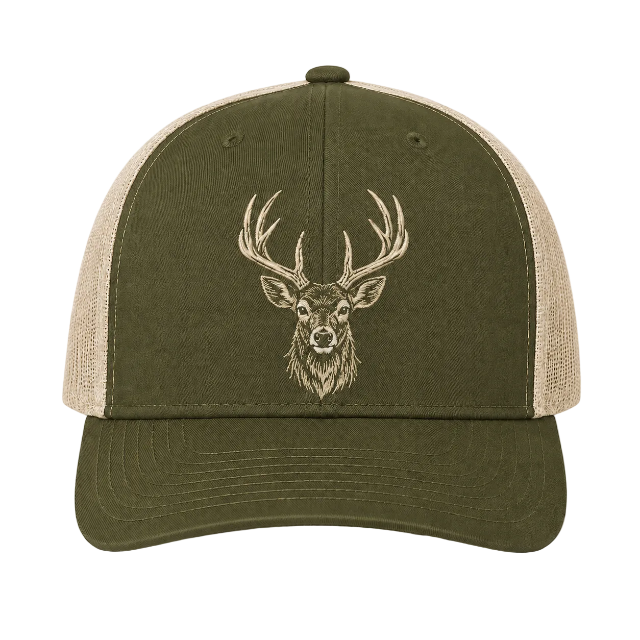 Whitetail Deer Embroidered Trucker Hat – Brown Hunting Cap