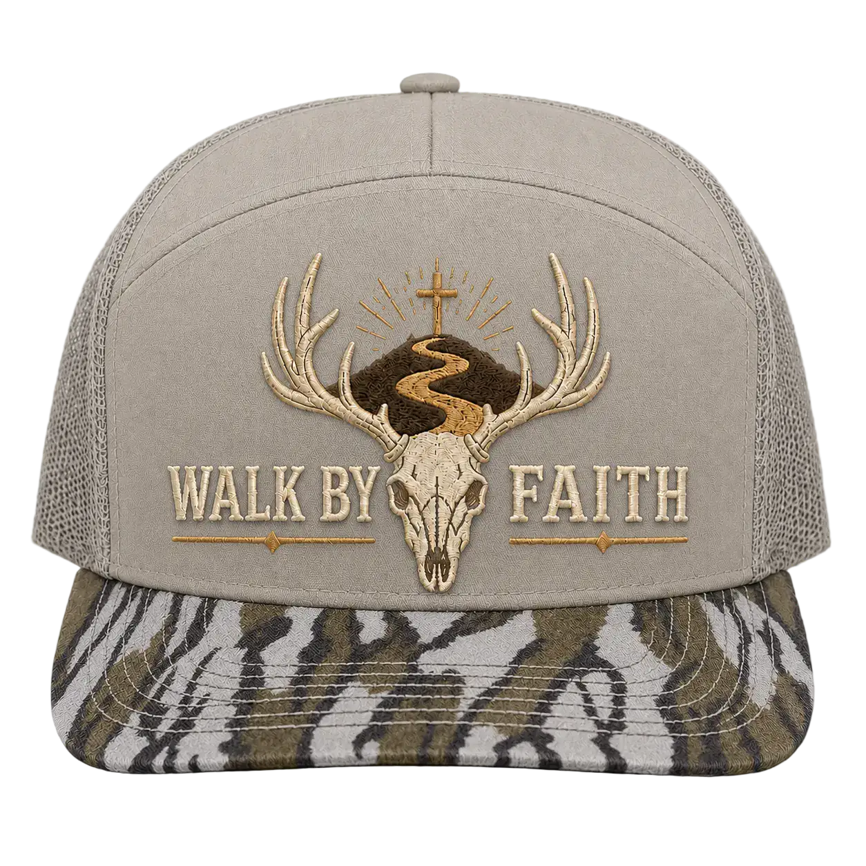 Walk by Faith Buck Skull Camo Trucker Hat – Christian Hunting Cap