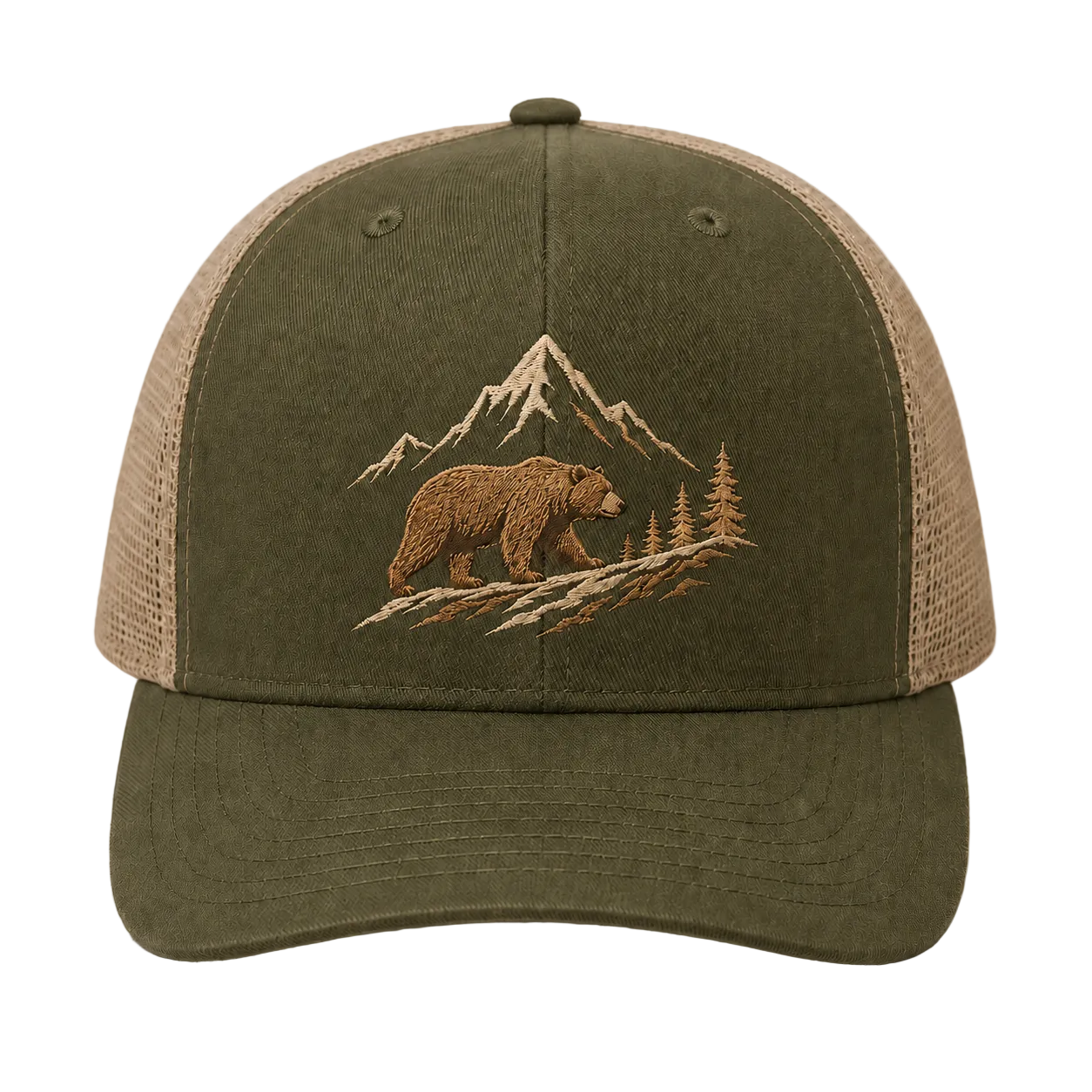 Timberline Roamer Bear Embroidered Trucker Hat – Woodland Mountain Cap