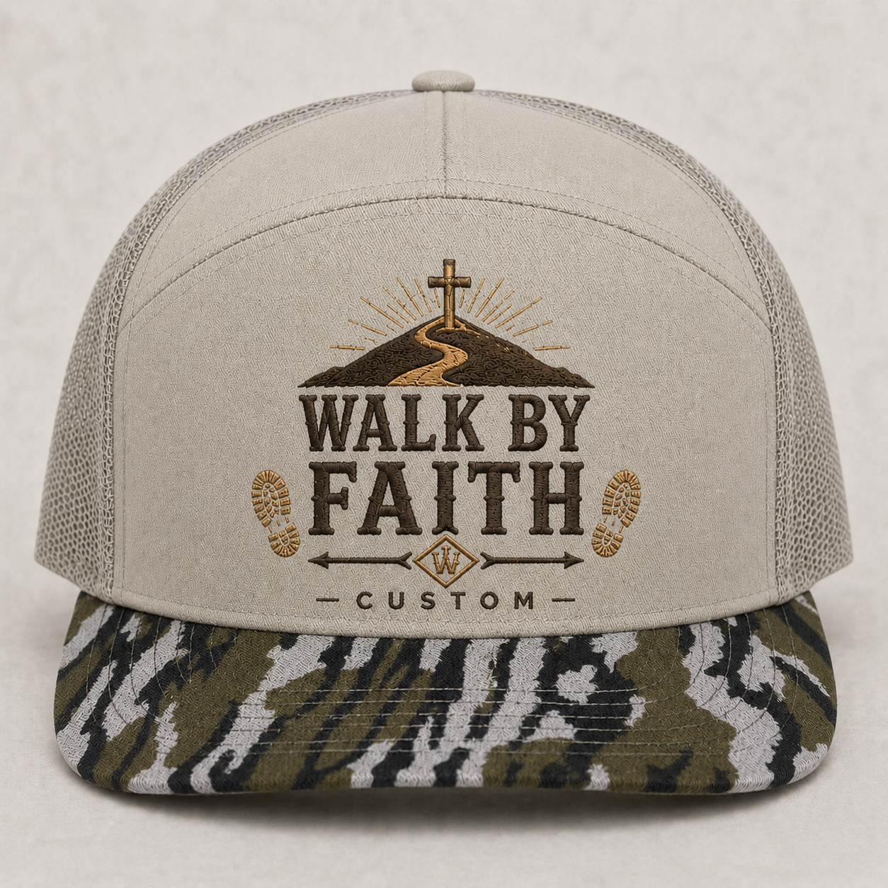 Walk by Faith Trail Trucker Hat – 2 Corinthians 5:7 Christian Outdoor Cap