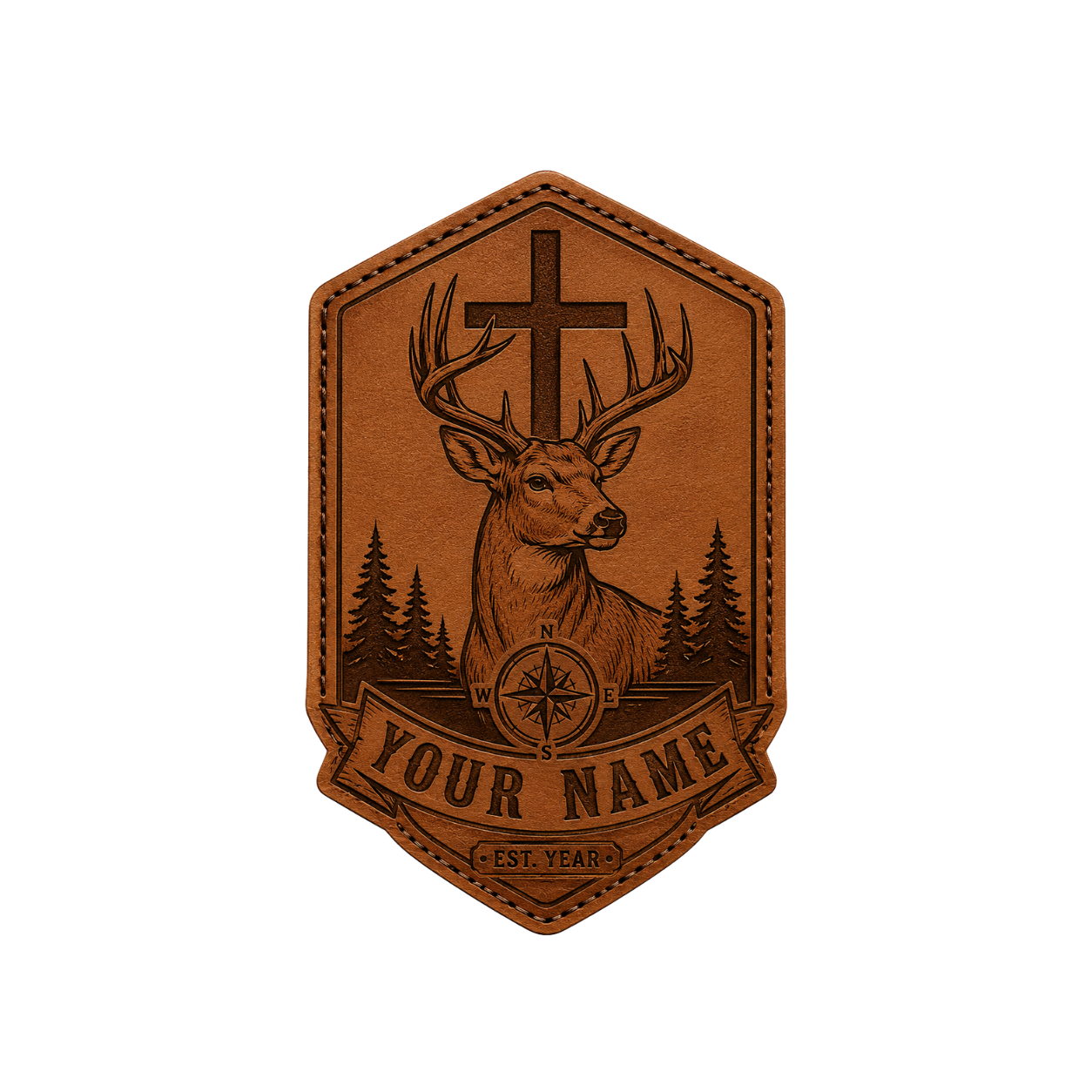 Personalized Christian Deer Compass Leather Patch Trucker Hat