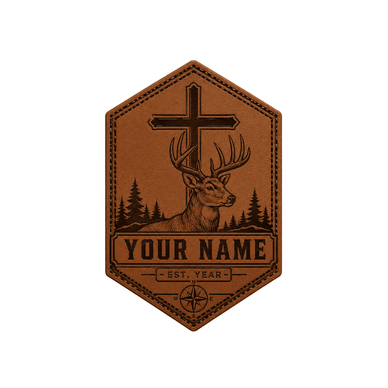 Personalized Christian Deer Hexagon Leather Patch Trucker Hat