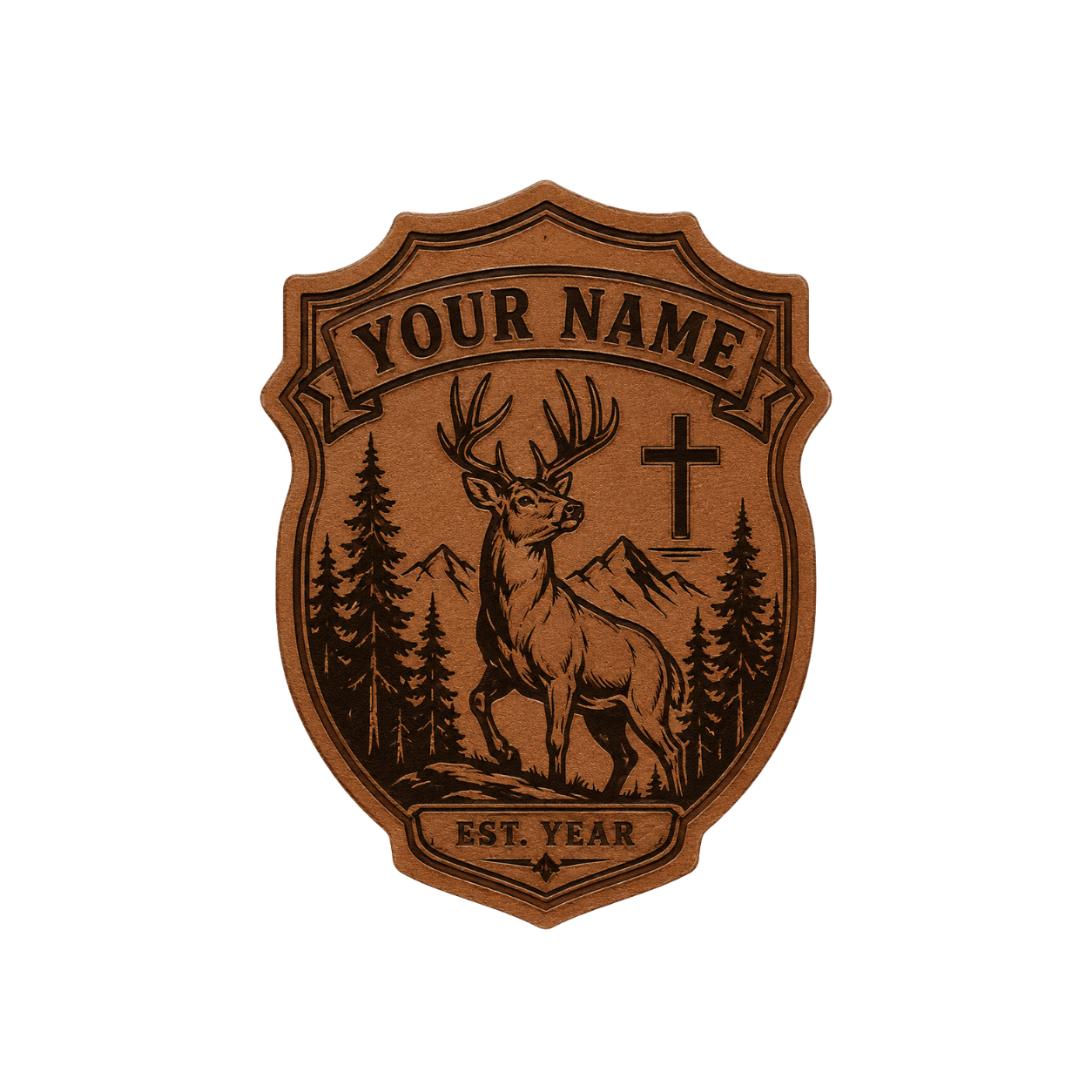 Personalized Christian Deer Mountain Leather Patch Trucker Hat 1