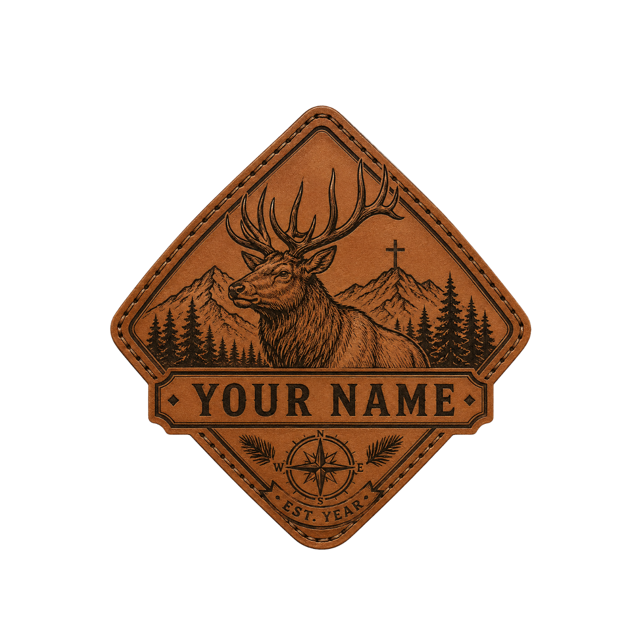 Personalized Elk Hunter Leather Patch Trucker Hat | Custom Christian Hunting Hat