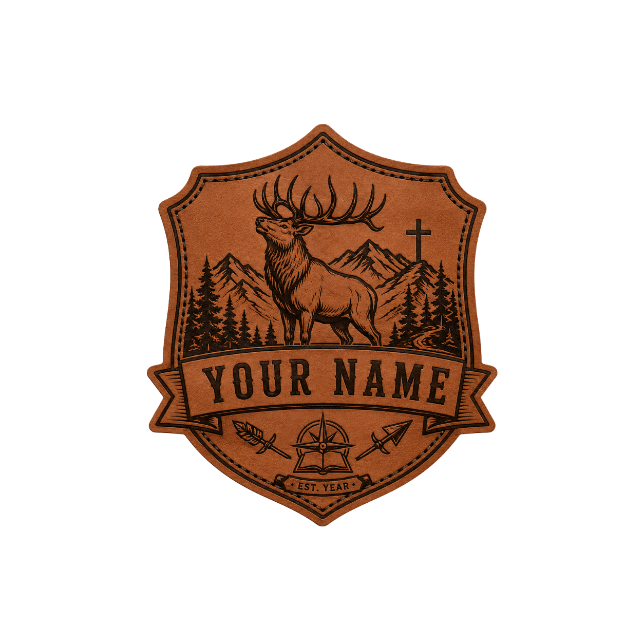 Personalized Deer Hunting Leather Patch Trucker Hat | Custom Christian Hunter Mountain Badge Cap