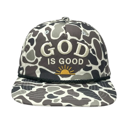 God Is Good Camo Snapback Hat – Christian Embroidered Faith Cap