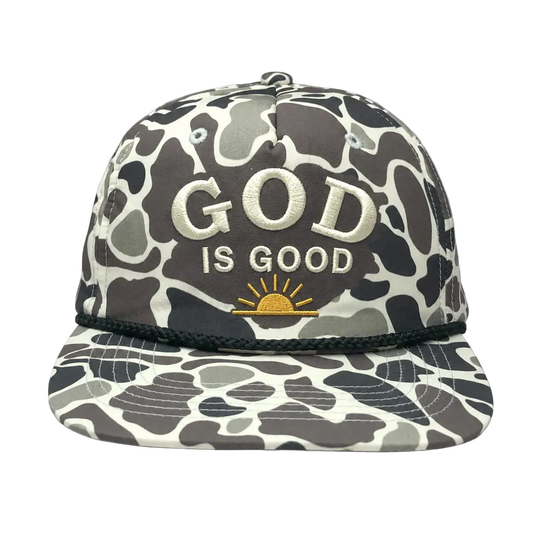 God Is Good Camo Snapback Hat – Christian Embroidered Faith Cap