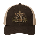 Psalm 42:1 Christian Deer Embroidered Trucker Hat – Brown Hunting Cap