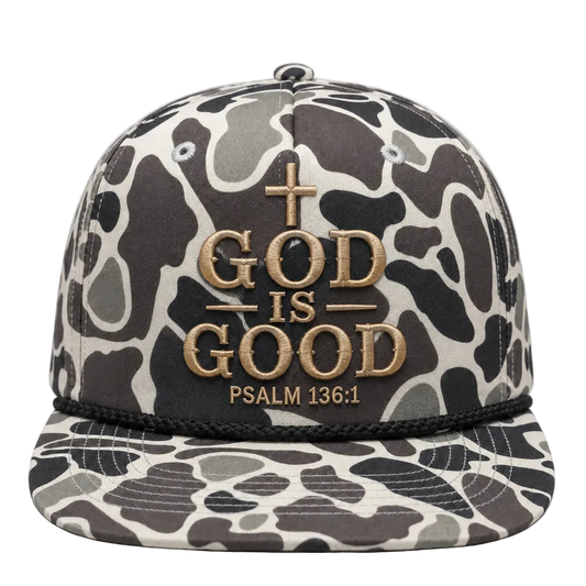 God Is Good Camo Rope Snapback Hat – Christian Embroidered Outdoor Cap