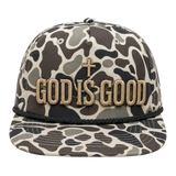 God Is Good Camo Rope Snapback Hat – Christian Embroidered Outdoor Cap