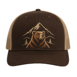 Highland Monarch Bear Portrait Embroidered Trucker Hat – Grizzly Outdoor Cap