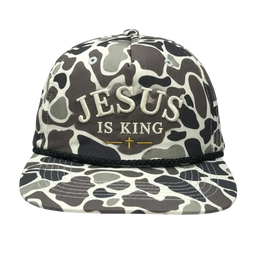 Jesus Is King Camo Rope Snapback Hat – Christian Embroidered Outdoor Cap