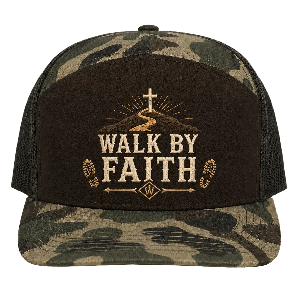 Walk by Faith Trail Trucker Hat – 2 Corinthians 5:7 Christian Outdoor Cap