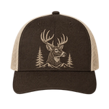 Whitetail Buck Mountain Embroidered Trucker Hat – Brown Hunting Cap