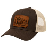 Personalized Christian Hunter Deer Leather Patch Trucker Hat | Custom Name Faith Mountain Snapback Cap