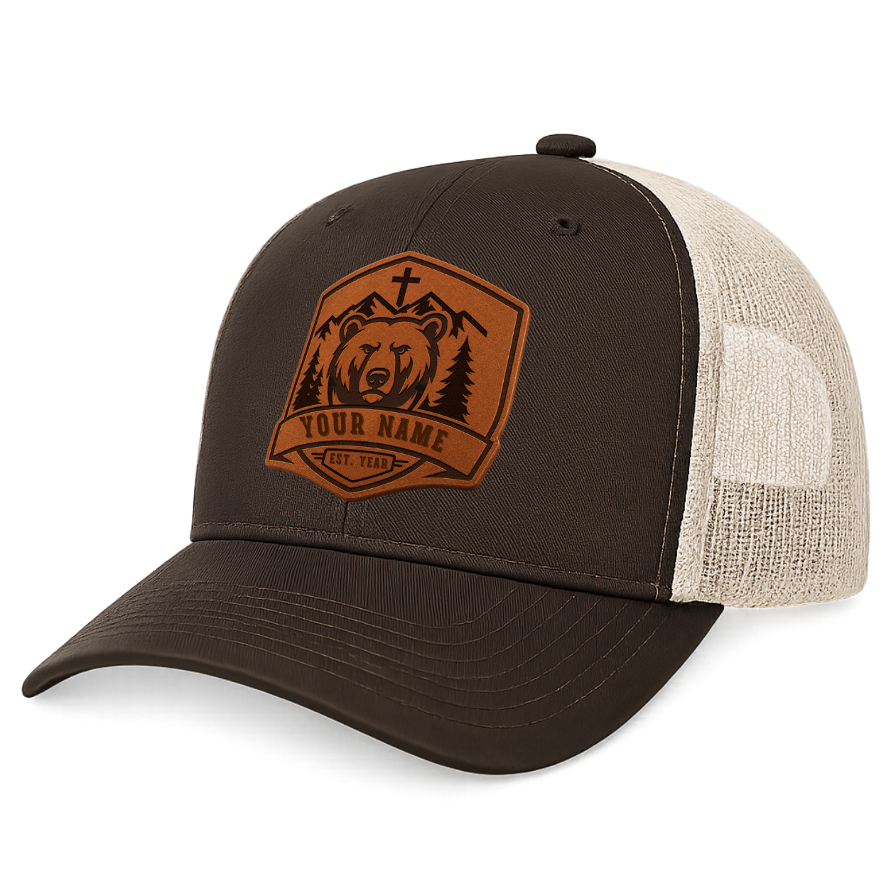 Custom Faith & Wilderness Bear Leather Patch Hat