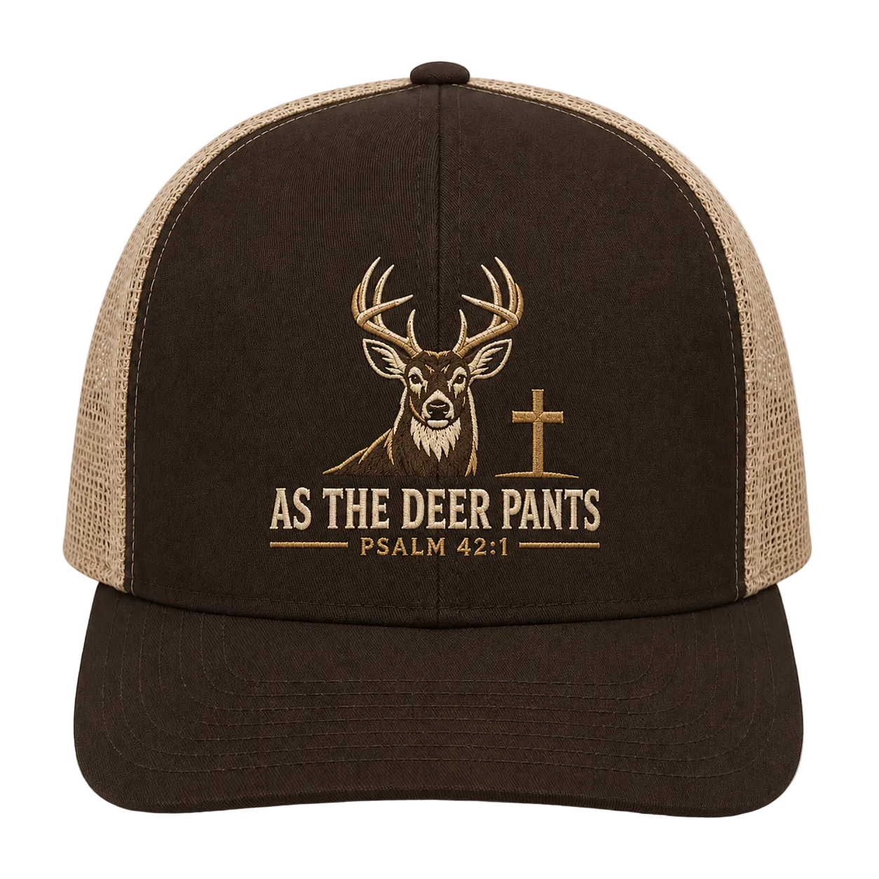 Psalm 42:1 Whitetail Deer Embroidered Trucker Hat – Christian Hunting Cap
