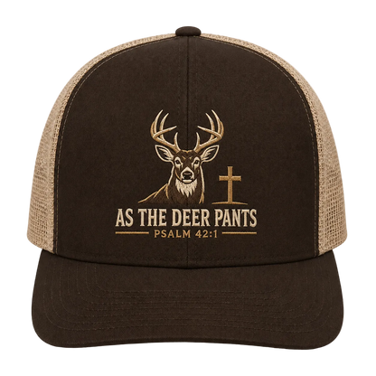 Psalm 42:1 Whitetail Deer Embroidered Trucker Hat – Christian Hunting Cap