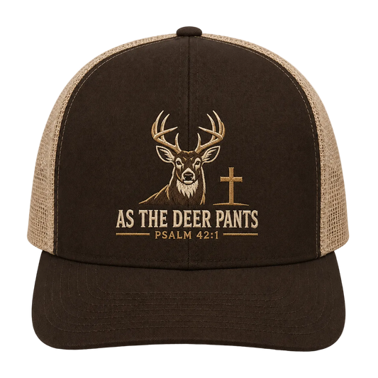 Psalm 42:1 Whitetail Deer Embroidered Trucker Hat – Christian Hunting Cap