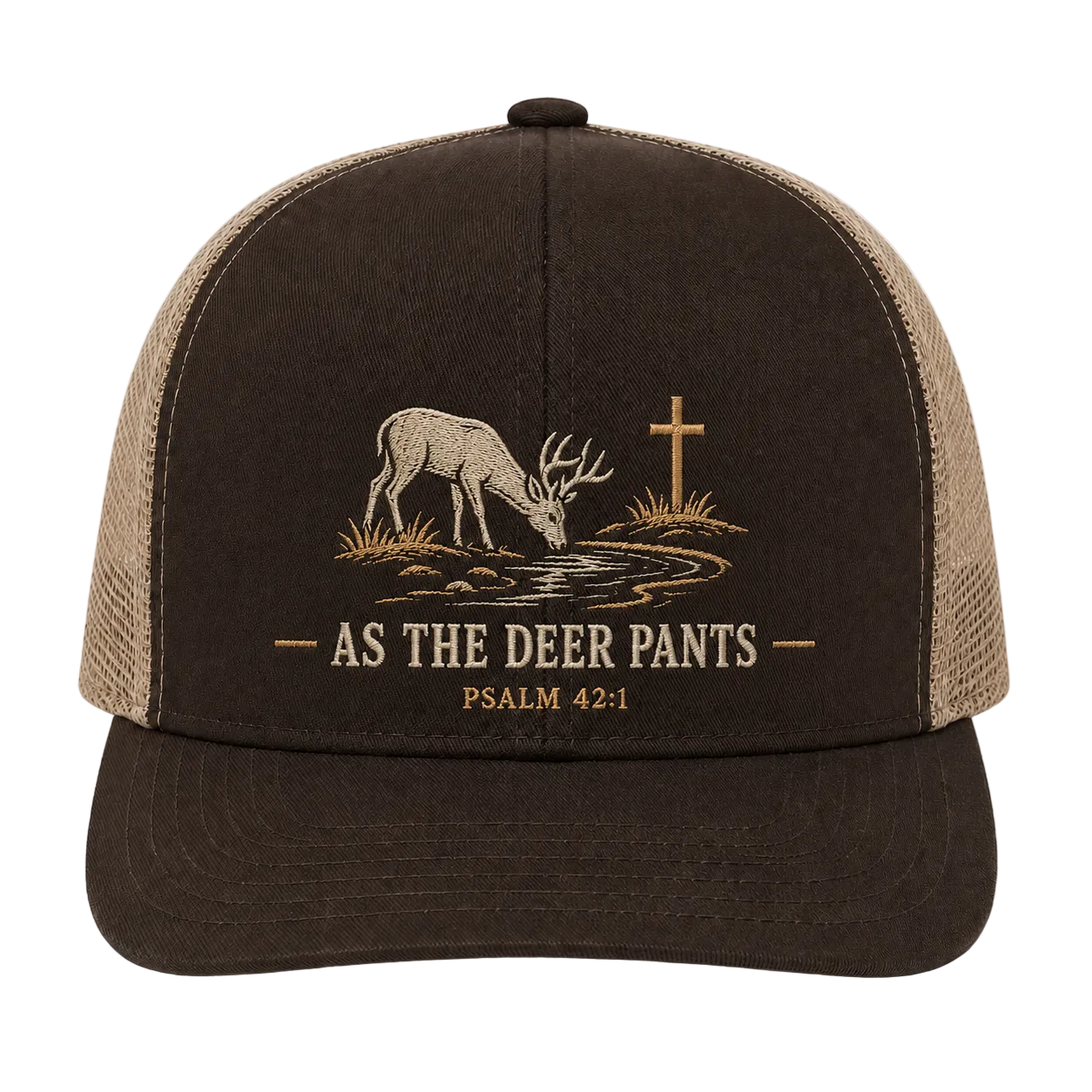 Psalm 42:1 Deer Drinking by the Stream Embroidered Trucker Hat