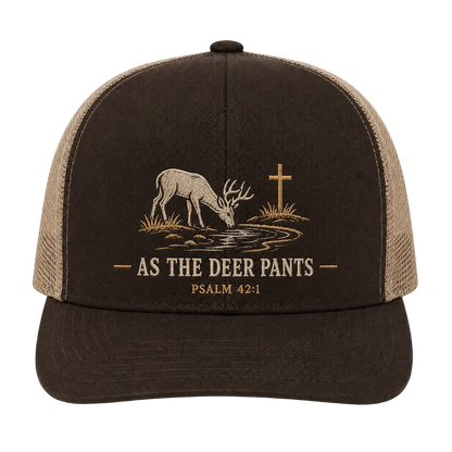 Psalm 42:1 Deer Drinking by the Stream Embroidered Trucker Hat
