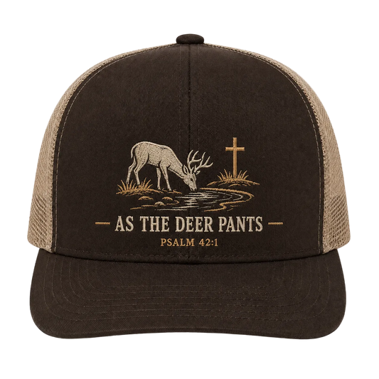 Psalm 42:1 Deer Drinking by the Stream Embroidered Trucker Hat