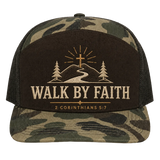 Walk by Faith Mountain Path Camo Trucker Hat – 2 Corinthians 5:7 Christian Outdoor Cap