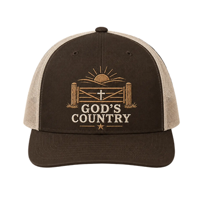 God’s Country Sunrise Gate Embroidered Trucker Hat