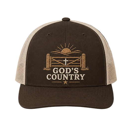 God’s Country Sunrise Gate Embroidered Trucker Hat