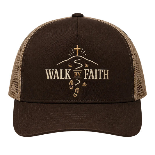 Walk by Faith Trail Trucker Hat – 2 Corinthians 5:7 Christian Outdoor Cap