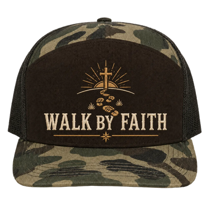 Walk by Faith Footsteps Camo Trucker Hat – Christian Outdoor Cap