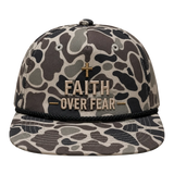 Faith Over Fear Camo Rope Snapback Hat – Christian Embroidered Outdoor Cap
