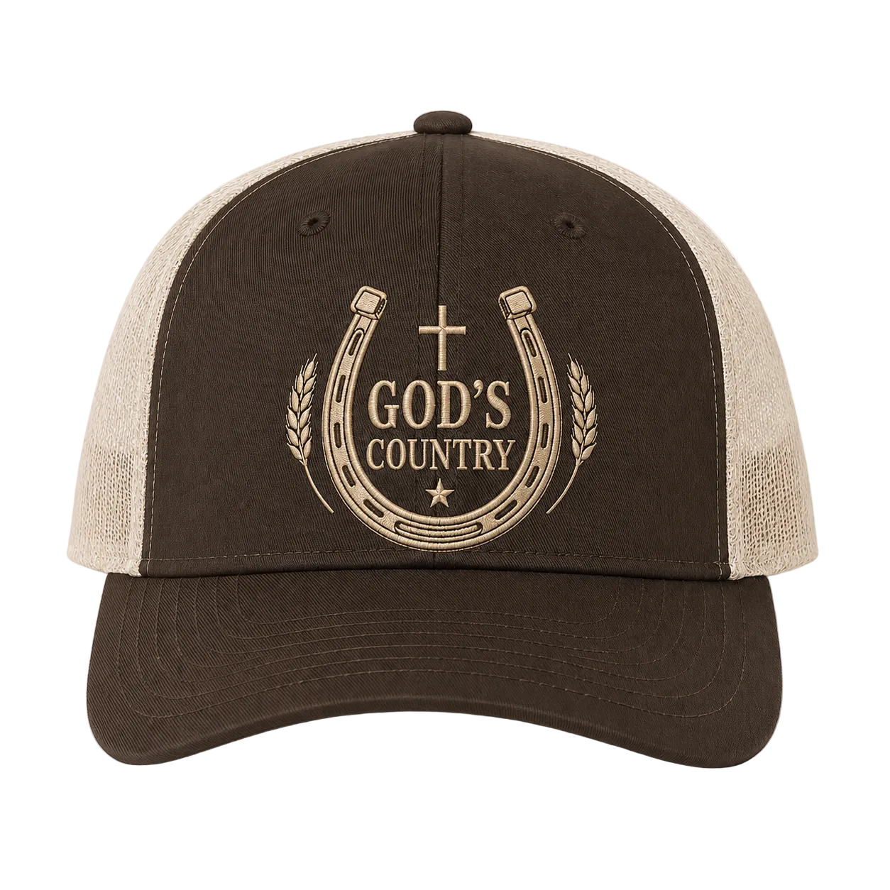 God’s Country Horseshoe Cross Embroidered Trucker Hat