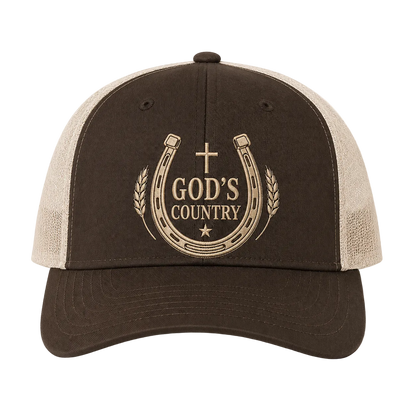 God’s Country Horseshoe Cross Embroidered Trucker Hat