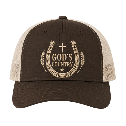 God’s Country Horseshoe Cross Embroidered Trucker Hat