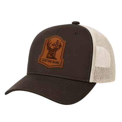 Personalized Christian Buck Leather Patch Trucker Hat