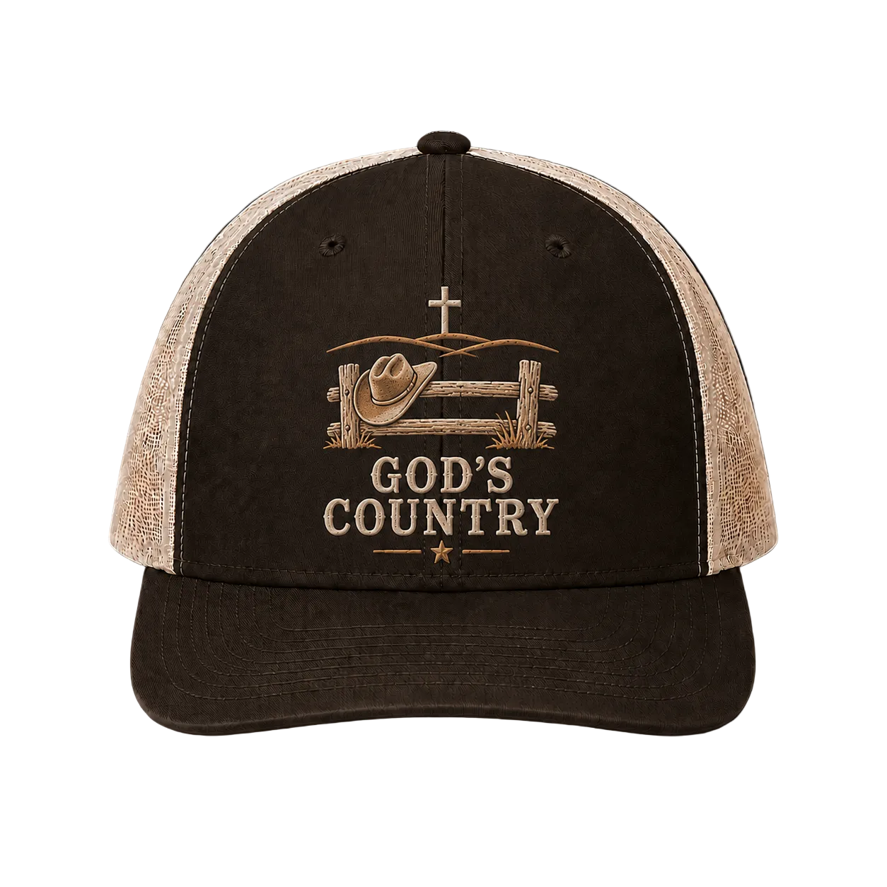 God’s Country Cowboy Hat & Cross Embroidered Trucker Hat