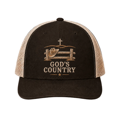 God’s Country Cowboy Hat & Cross Embroidered Trucker Hat