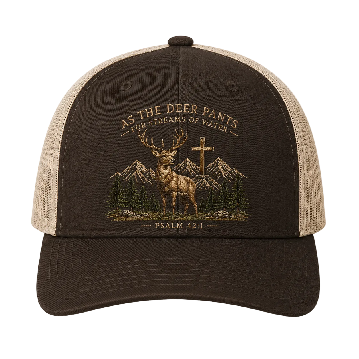 Psalm 42:1 Deer Embroidered Trucker Hat – Christian Hunting Cap