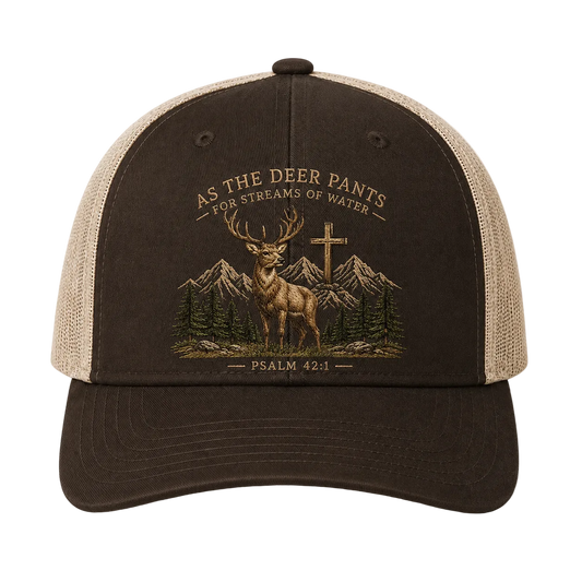 Psalm 42:1 Deer Embroidered Trucker Hat – Christian Hunting Cap