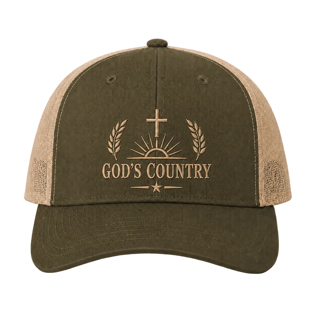 God’s Country Cross & Harvest Embroidered Trucker Hat