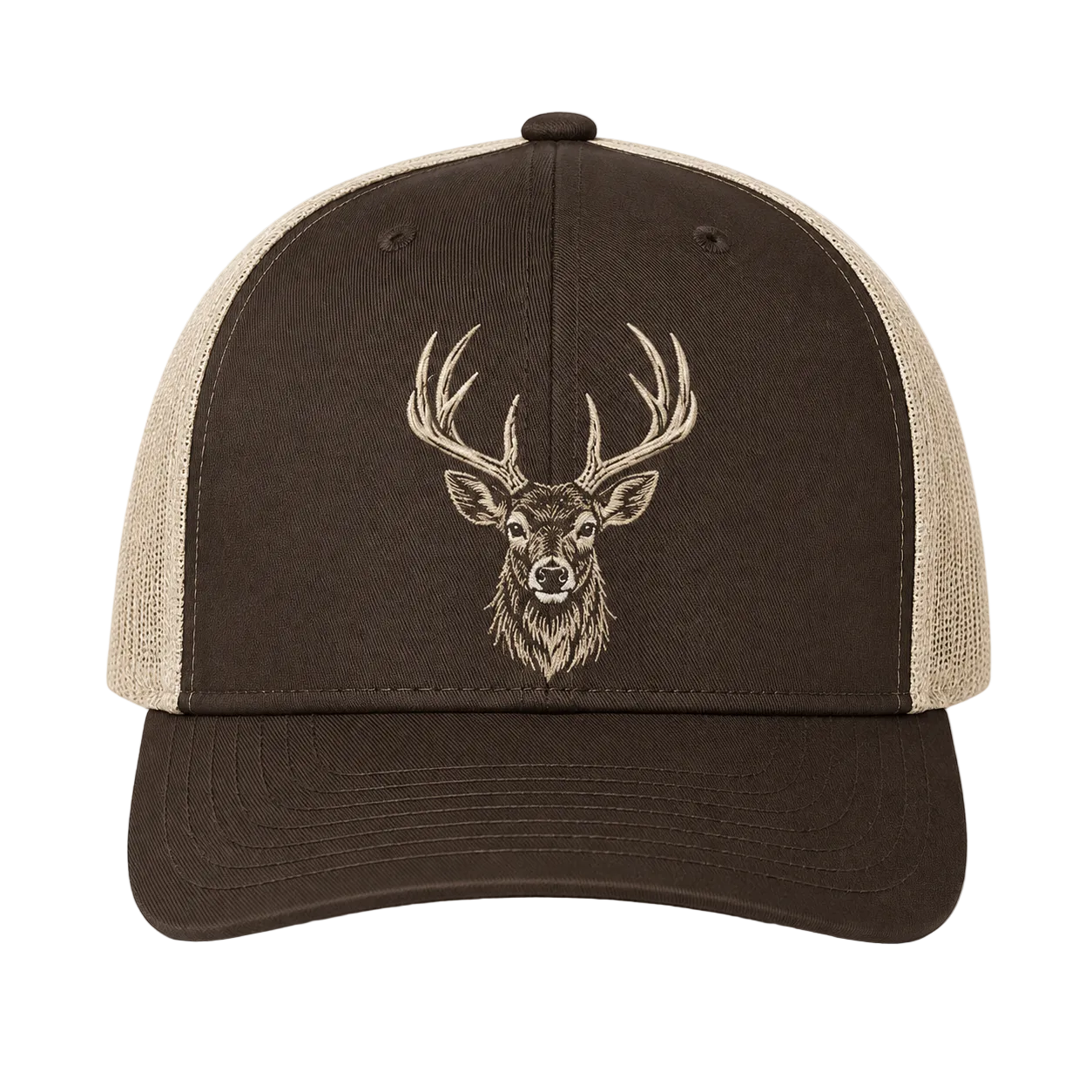 Whitetail Deer Embroidered Trucker Hat – Brown Hunting Cap
