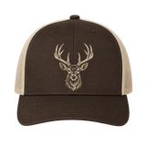 Whitetail Deer Embroidered Trucker Hat – Brown Hunting Cap