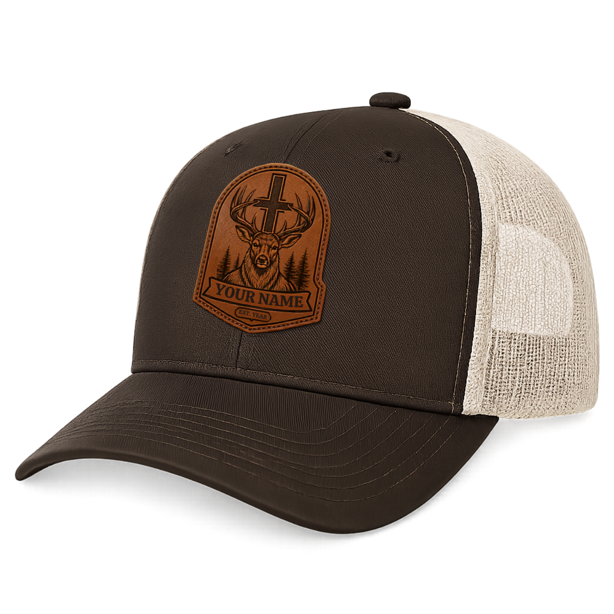 Personalized Christian Elk Leather Patch Trucker Hat