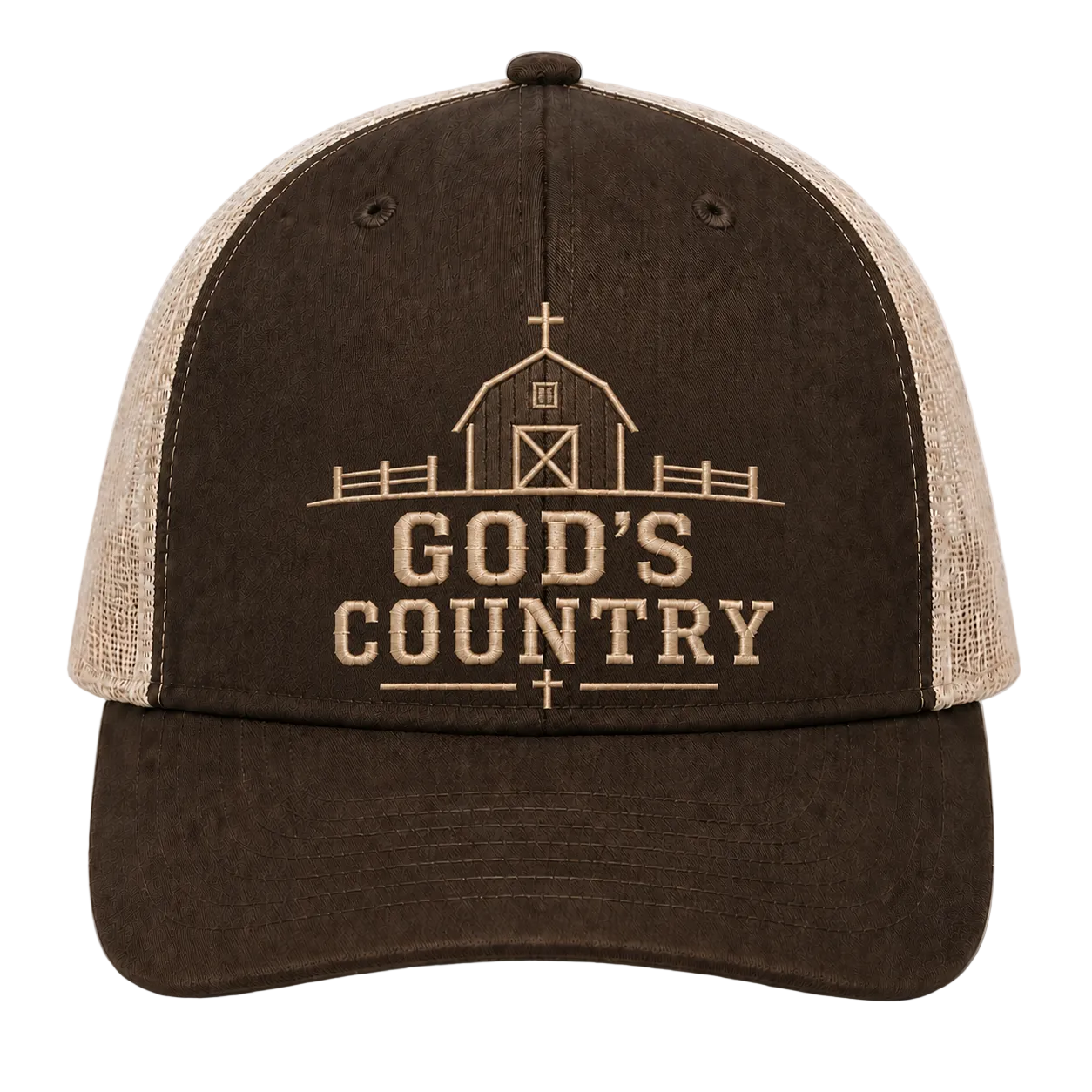 God’s Country Sunrise Cross Embroidered Trucker Hat