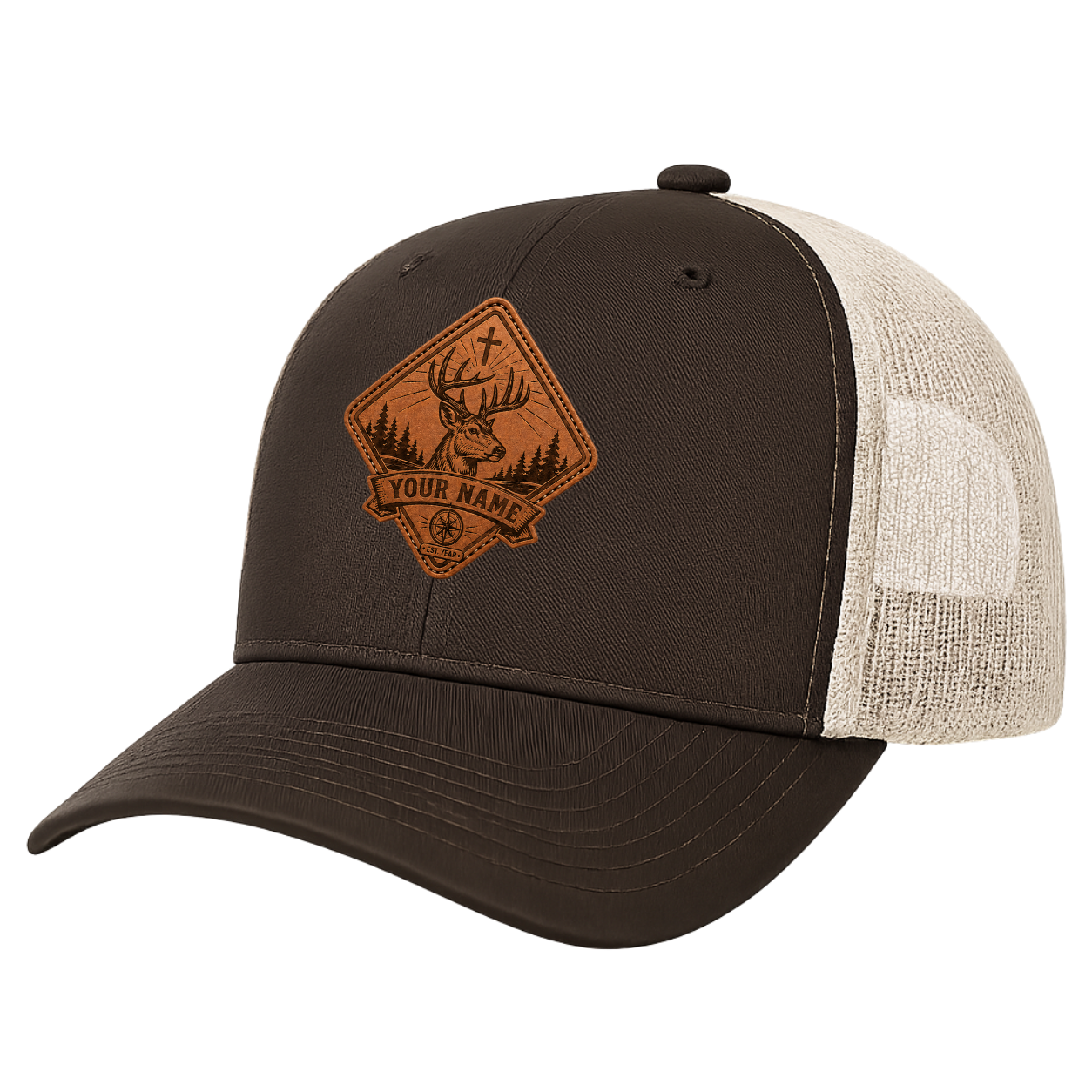 Personalized Christian Deer Diamond Leather Patch Trucker Hat
