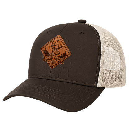Personalized Christian Deer Diamond Leather Patch Trucker Hat