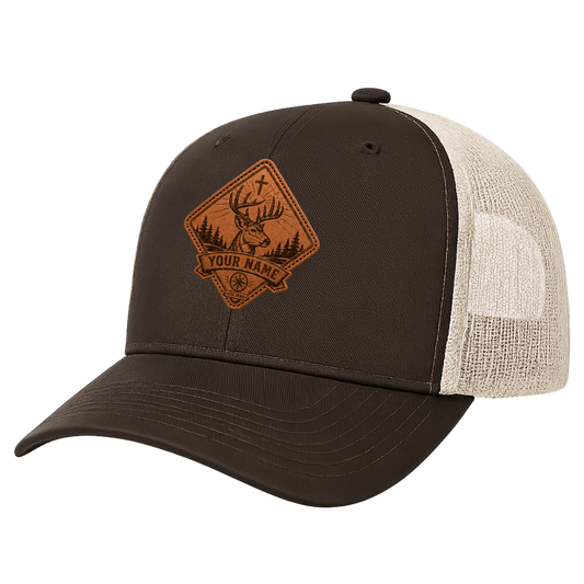 Personalized Christian Deer Diamond Leather Patch Trucker Hat