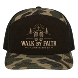 Walk by Faith Footsteps Camo Trucker Hat – 2 Corinthians 5:7 Christian Outdoor Cap