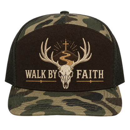 Walk by Faith Buck Skull Camo Trucker Hat – Christian Hunting Cap